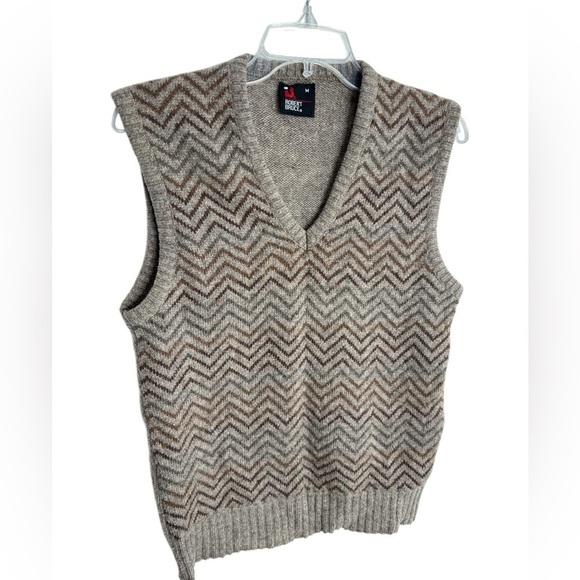 VTG Robert Bruce Sweater Vest Herringbone Mens Medium Tan Brown Gray Made In USA - Picture 12 of 13